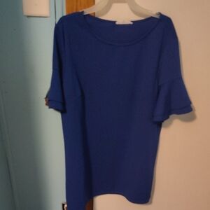 Elegant Royal Blue Ruffle Sleeve Blouse